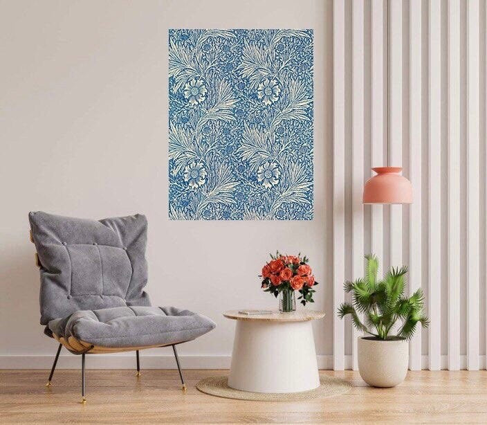 Tile Mural/Mosaic Ceramic Panel of Marigold - William Morris Pattern -Flower Wall Art -Botanical Print - Tile Mural Mosaic - Floral Painting