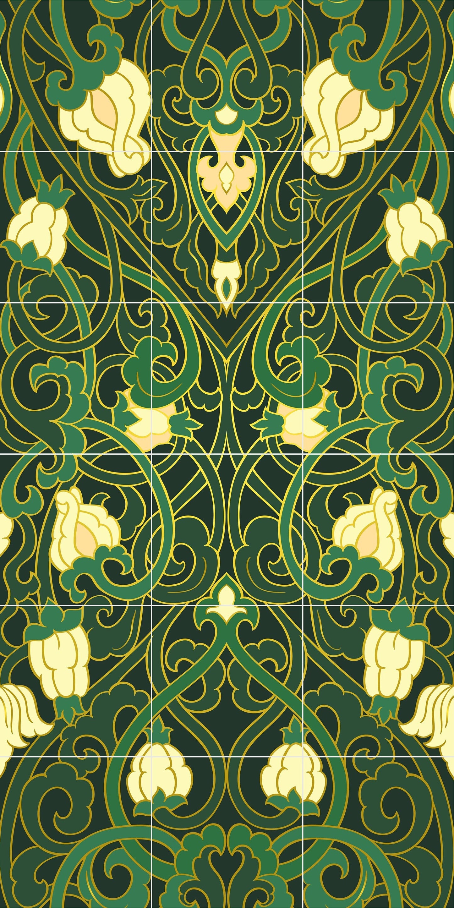 Art Nouveau Floral Ceramic Tile Mural/Mosaic -Art Nouveau Wall Decor Tiles -Kitchen Backsplash Tiles, Table Decorative Tiles, Bathroom Tiles