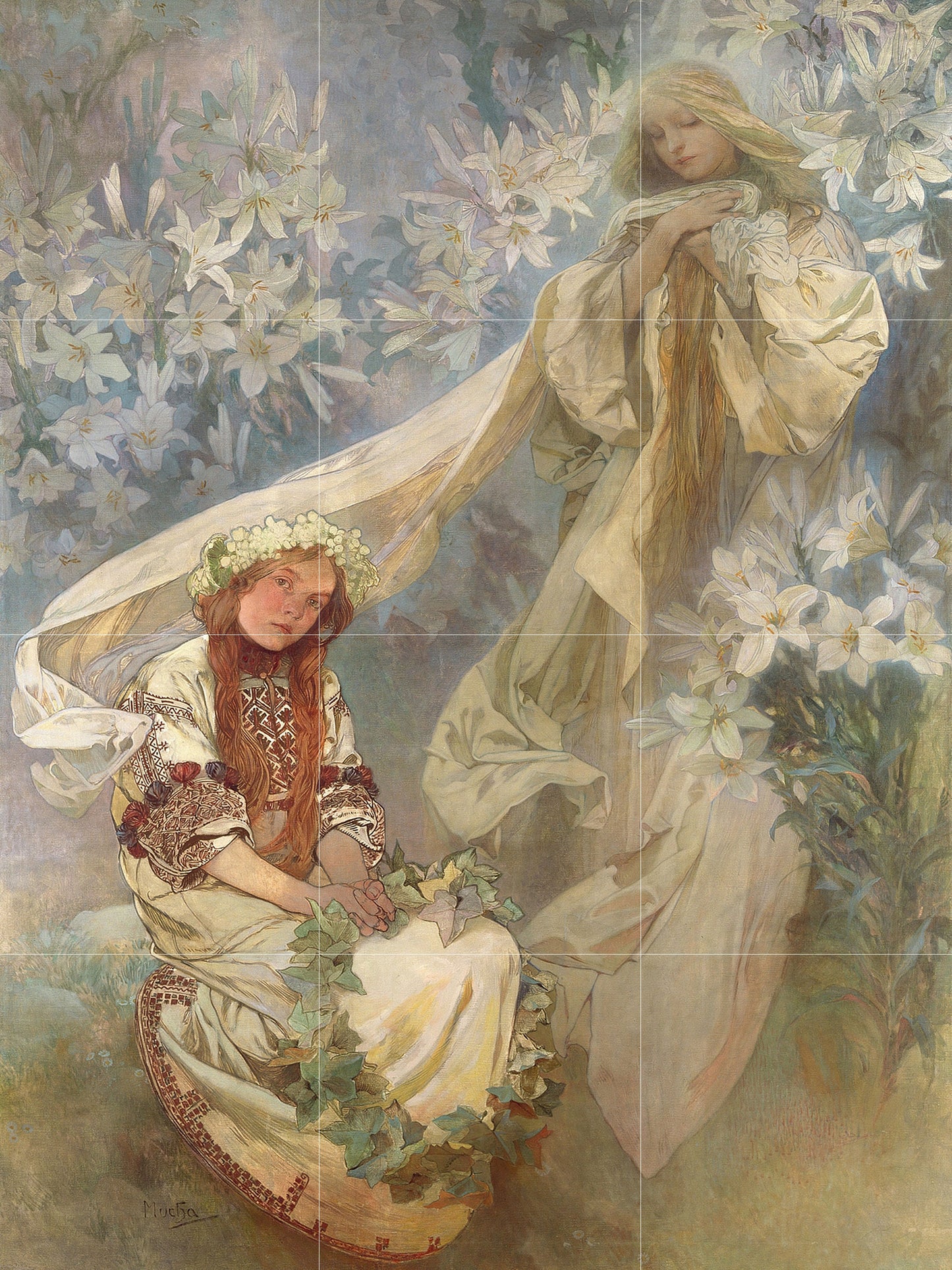 Tile Mural/Mosaic Ceramic Panel of Lady Madonna - Alphonse Mucha Prints - Vintage Art Nouveau Wall Art - Woman Art Nouveau Tile Mosaic