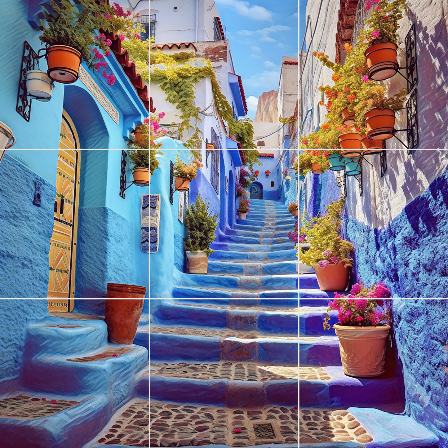 Tile Mural/Mosaic Ceramic Panel of Chefchaouen Morocco - Moroccan ceramics - Chefchaouen Wall Print - Tile Mural - Gloss Tiles - Tile Mosaic