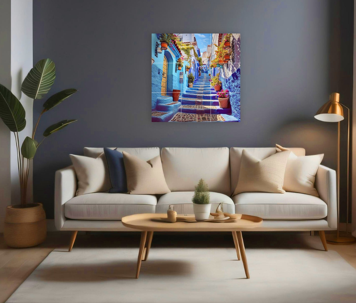 Tile Mural/Mosaic Ceramic Panel of Chefchaouen Morocco - Moroccan ceramics - Chefchaouen Wall Print - Tile Mural - Gloss Tiles - Tile Mosaic
