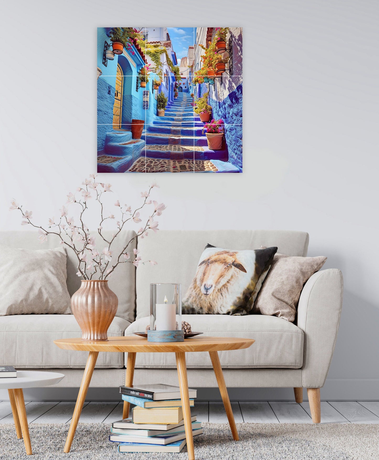 Tile Mural/Mosaic Ceramic Panel of Chefchaouen Morocco - Moroccan ceramics - Chefchaouen Wall Print - Tile Mural - Gloss Tiles - Tile Mosaic