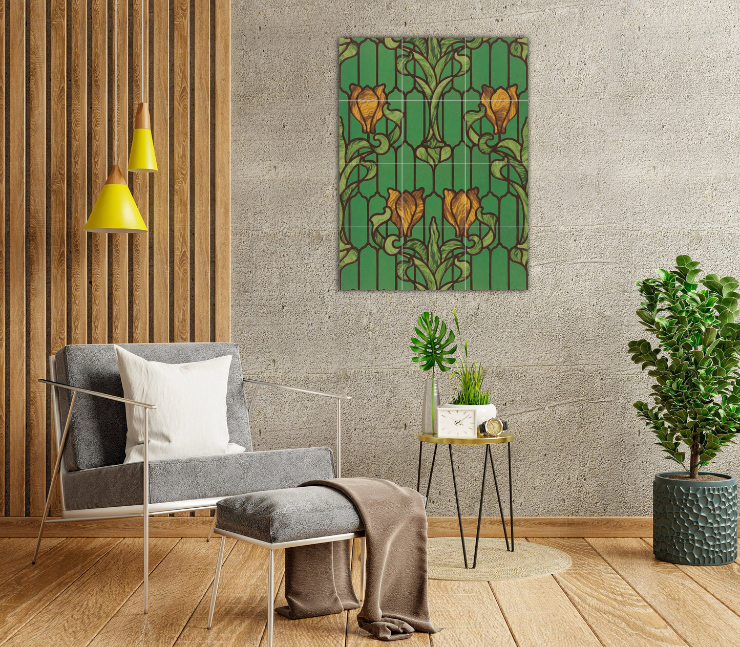 Art Nouveau Floral Ceramic Tile Mural/Mosaic -Art Nouveau Wall Decor Tiles -Kitchen Backsplash Tiles, Table Decorative Tiles, Bathroom Tiles
