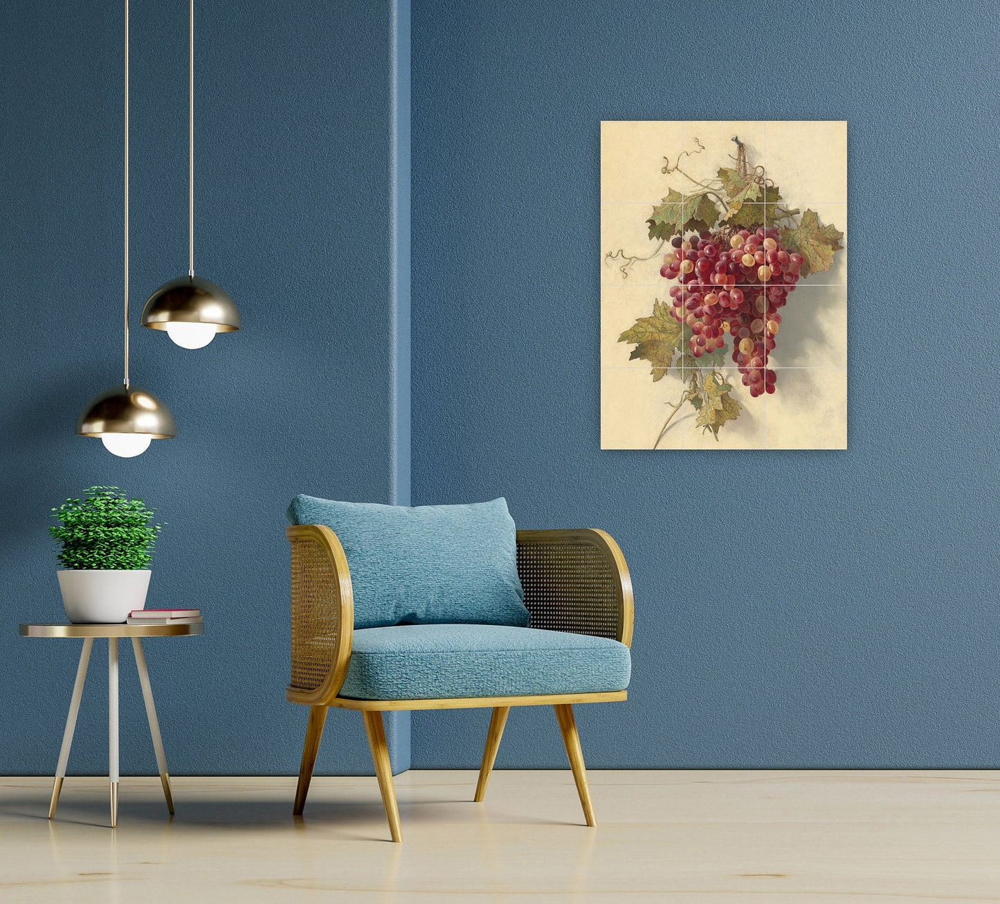 Vintage Botanica Tile Mural of Grapes - Edwin Deakin print - Fruit wall Print - Home Decor -Tile Mosaic - Kitchen backsplash - Grapes Print