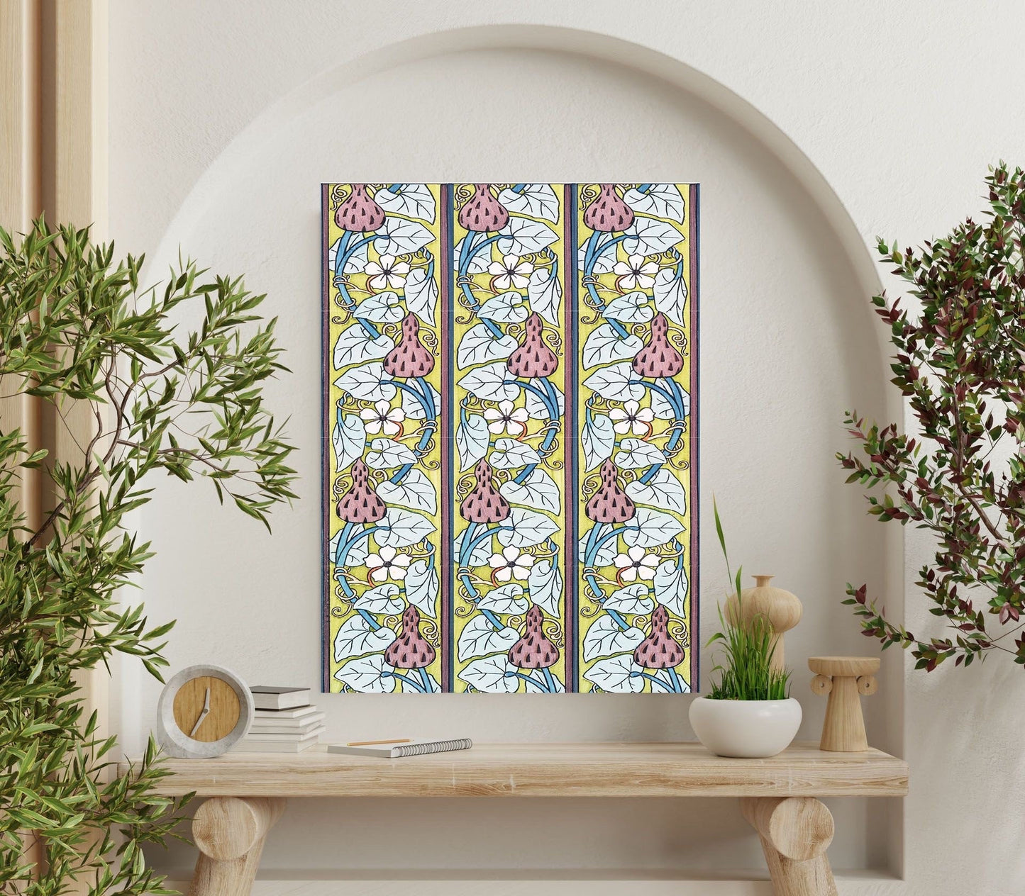 Flower Art Nouveau Ceramic Tile Mural/Mosaic - White Flowered Gourd Flower - Maurice Pillard Verneuil - Flower Mural - Art Nouveau Wall Art