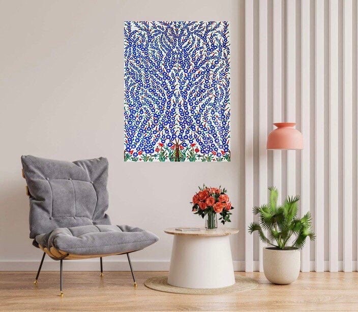 Tile Mural/Mosaic Ceramic Panel of a Arabic Floral Pattern - Botanical Print - Arabic Home Decor - Flower Tile Mural - Tile Mosaic
