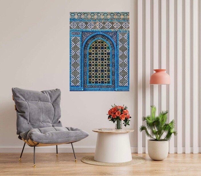 Tile Mural/Mosaic Ceramic Panel of Arabic Architecture Door Pattern -Botanical Print - Arabic Home Decor - Flower Tile Mural - Tile Mosaic