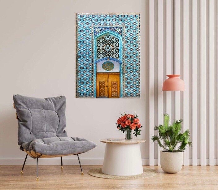 Tile Mural/Mosaic Ceramic Panel of Arabic Architecture Door Pattern -Botanical Print - Arabic Home Decor - Islamic Tile Mural - Tile Mosaic