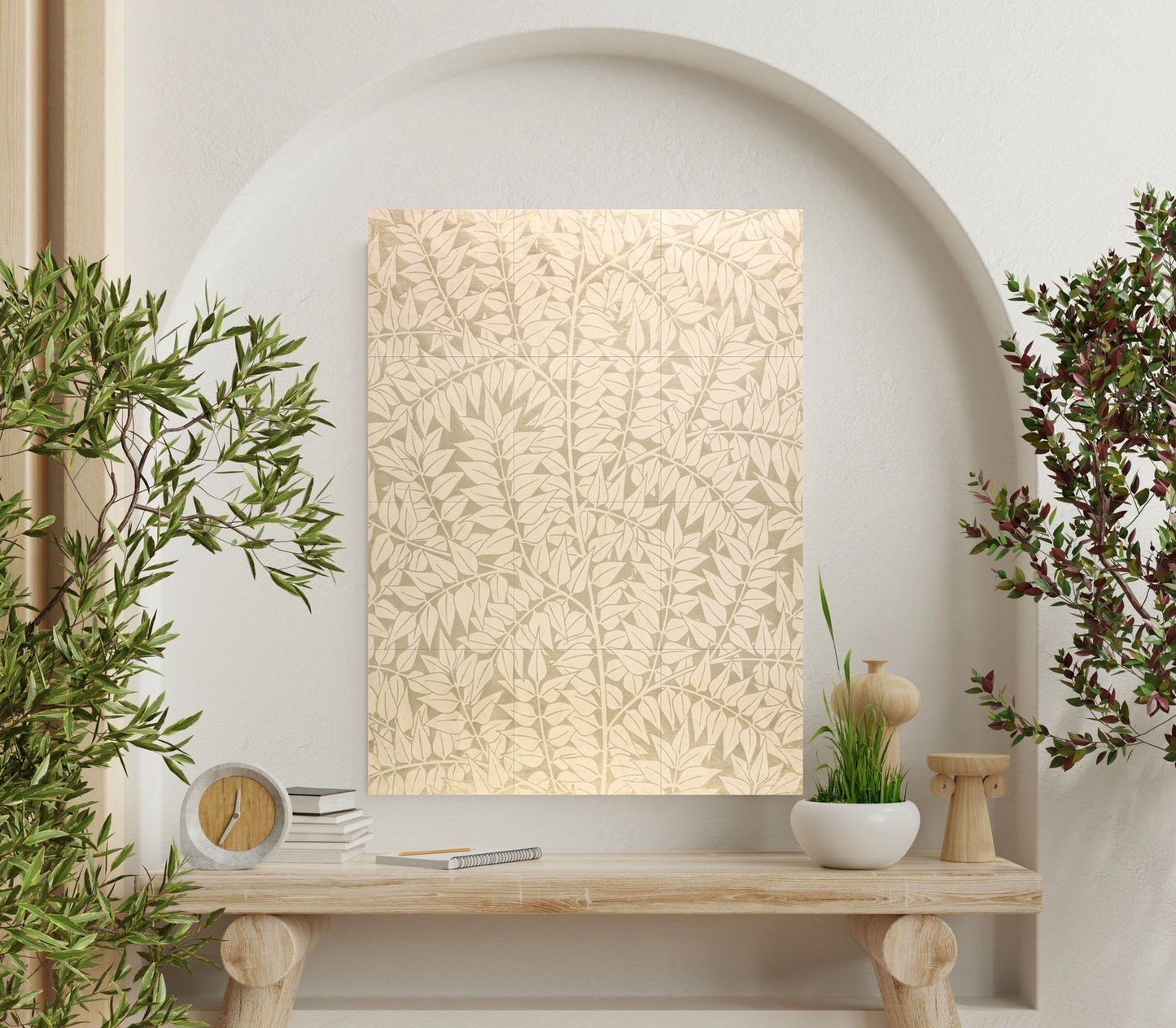 Tile Mural/Mosaic Ceramic Panel of Leaf Branch - William Morris Pattern - Leaf Wall Art - Botanical Print - Tile Mural Mosaic - Leaves Art