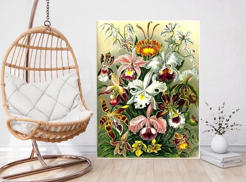 Tile Mural/Mosaic Ceramic Panel of Orchids - Flowers - Vintage Botanical Print - Ernst Haeckel Print Vintage Illustration - Flower Mural