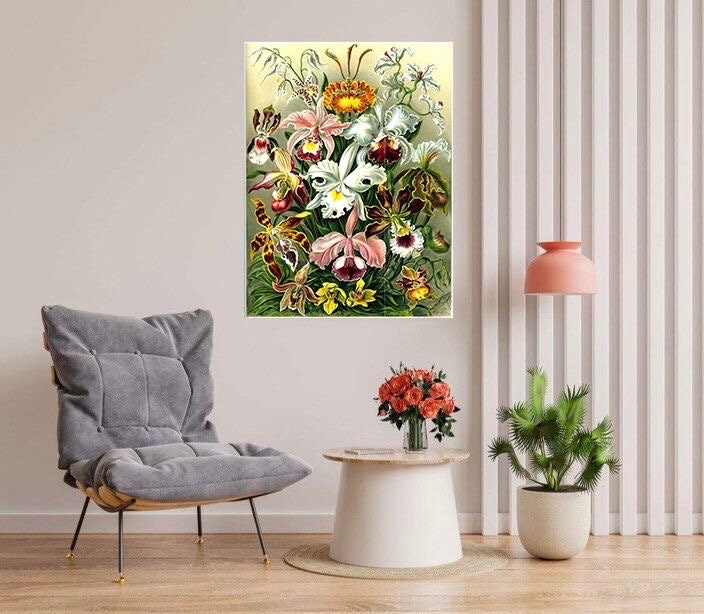 Tile Mural/Mosaic Ceramic Panel of Orchids - Flowers - Vintage Botanical Print - Ernst Haeckel Print Vintage Illustration - Flower Mural