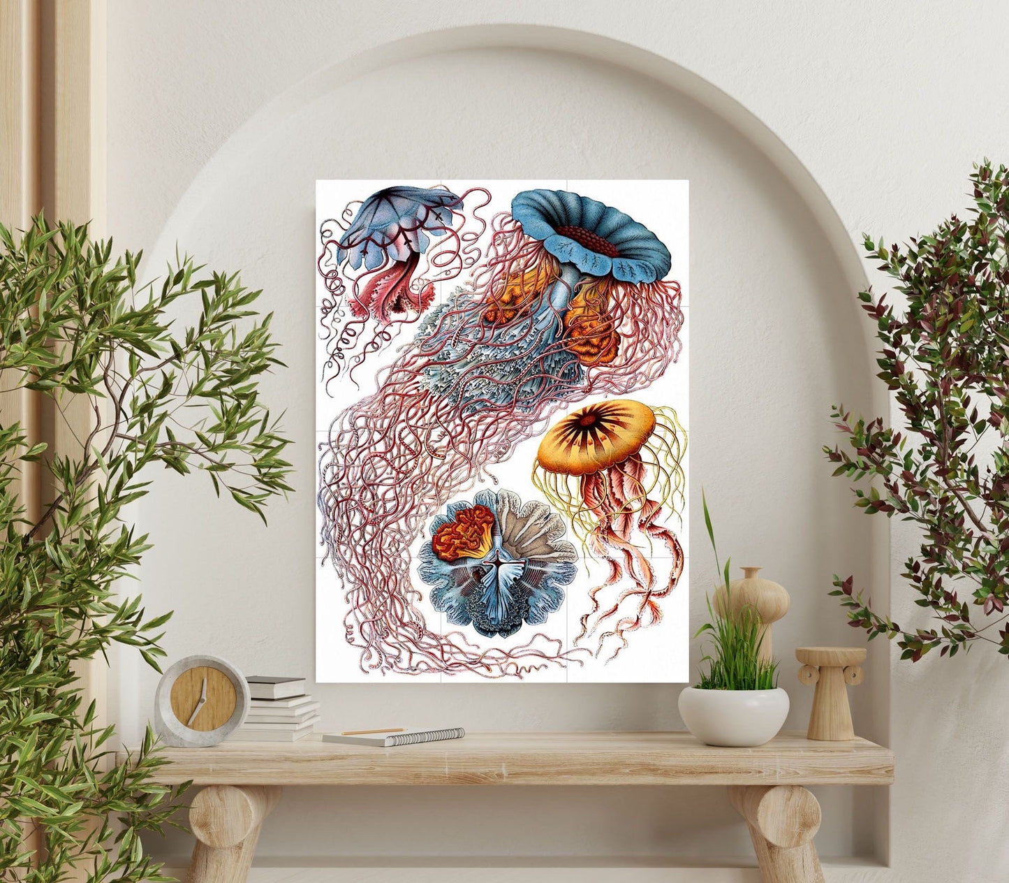 Tile Mural/Mosaic Ceramic Panel of Jellyfish - Sea Creatures -Vintage Sea Life Print - Ernst Haeckel Print Vintage Illustration - Ocean Life