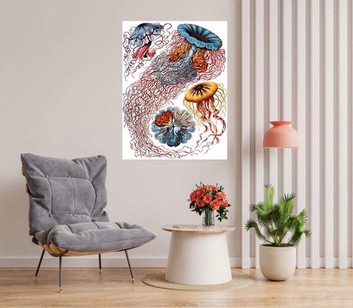 Tile Mural/Mosaic Ceramic Panel of Jellyfish - Sea Creatures -Vintage Sea Life Print - Ernst Haeckel Print Vintage Illustration - Ocean Life