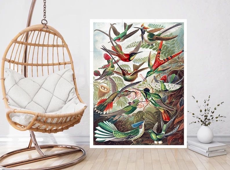 Tile Mural/Mosaic Ceramic Panel of Hummingbird - Vintage Bird Print - Ernst Haeckel Print Vintage Illustration - Bird Mural - Birds Mosaic