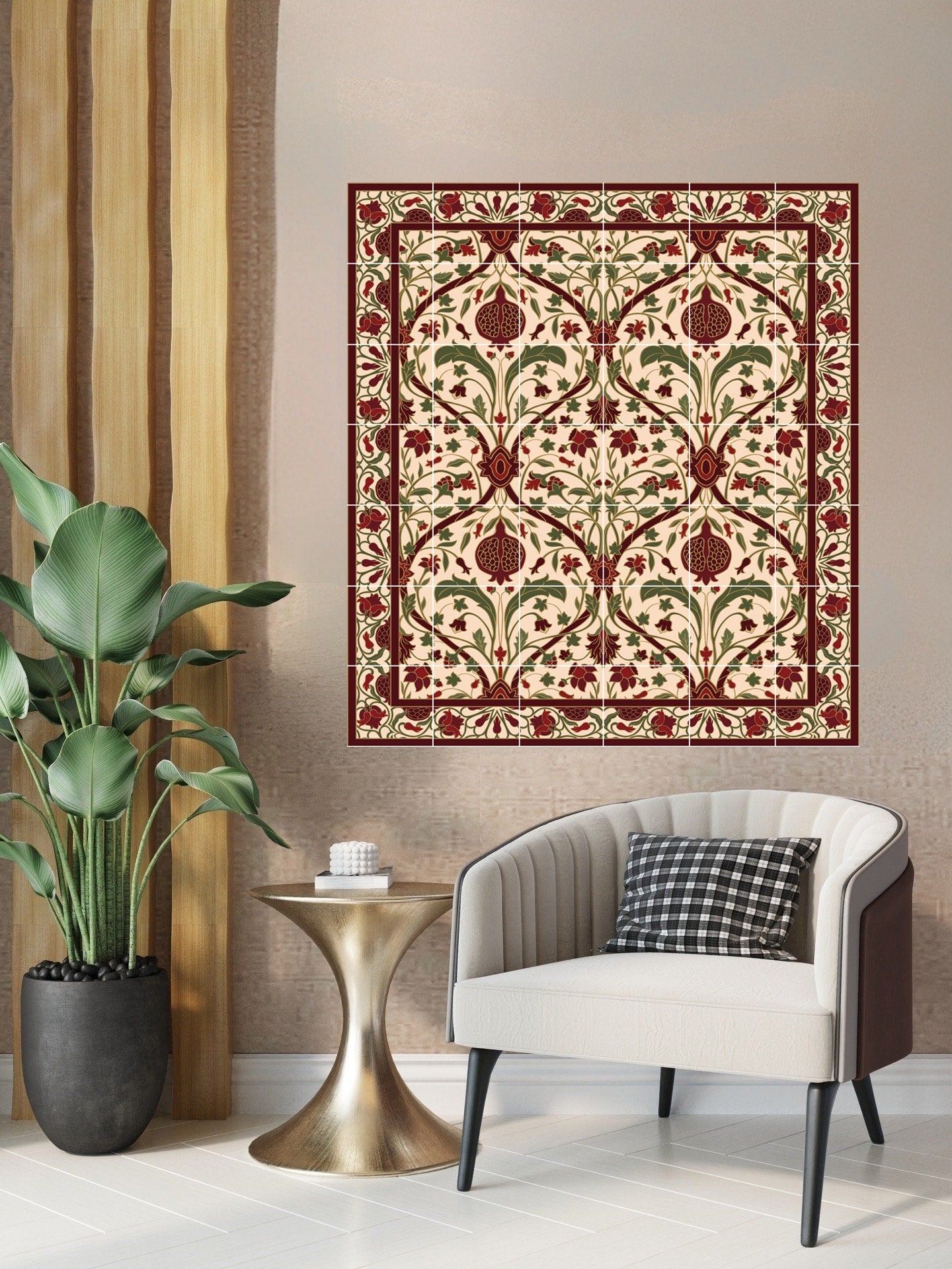 Flower Art Nouveau Ceramic Tile Mural/Mosaic - Floral Art Nouveau -Pattern Art Print - Flower Mural - Botanical Print - Art Nouveau Wall Art