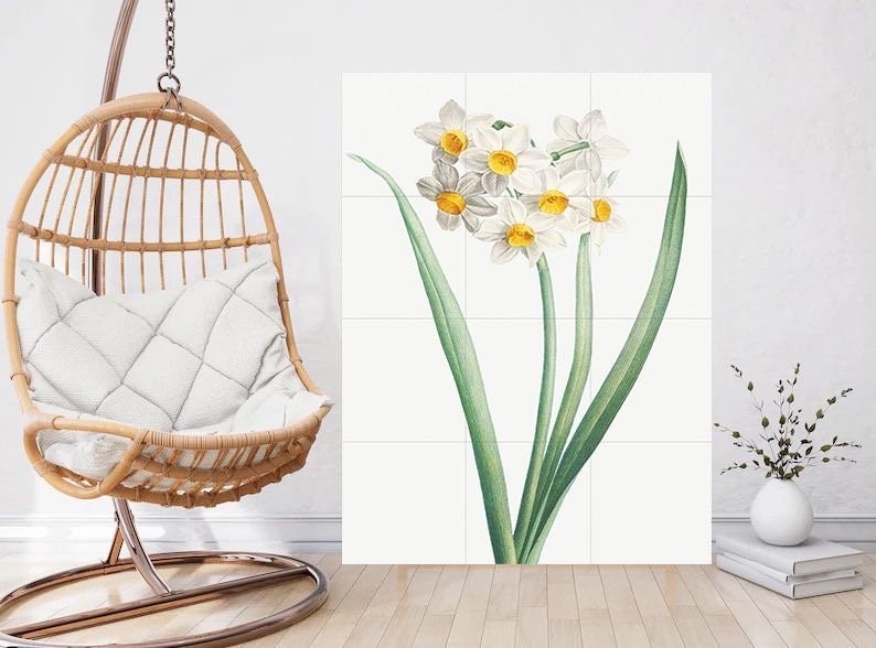 Tile Mural/Mosaic Ceramic Panel of Narcissus Flower - Pierre-Joseph Redoute - Flower Wall Art - Vintage Botanical Print - Floral Wall Art