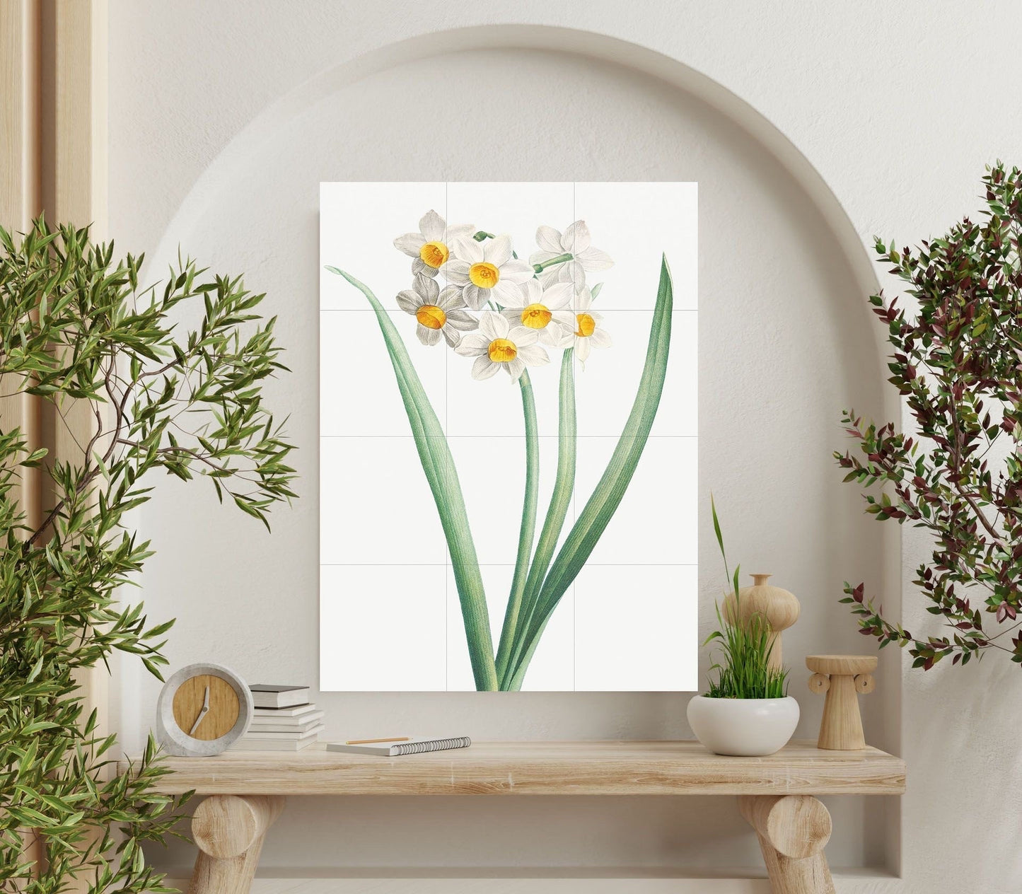 Tile Mural/Mosaic Ceramic Panel of Narcissus Flower - Pierre-Joseph Redoute - Flower Wall Art - Vintage Botanical Print - Floral Wall Art