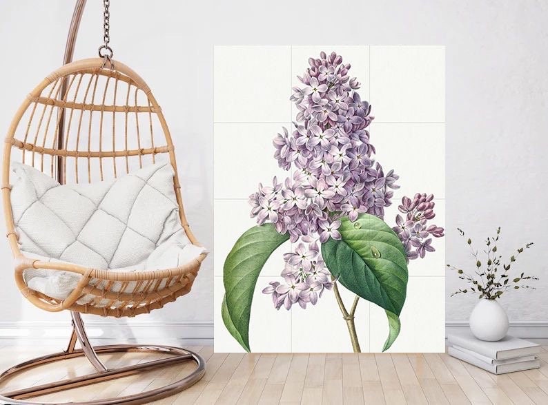 Tile Mural/Mosaic Ceramic Panel of Lilac - Pierre-Joseph Redoute - Flower Wall Art - Vintage Botanical Print - Lilac Print Home Decor