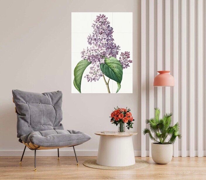 Tile Mural/Mosaic Ceramic Panel of Lilac - Pierre-Joseph Redoute - Flower Wall Art - Vintage Botanical Print - Lilac Print Home Decor