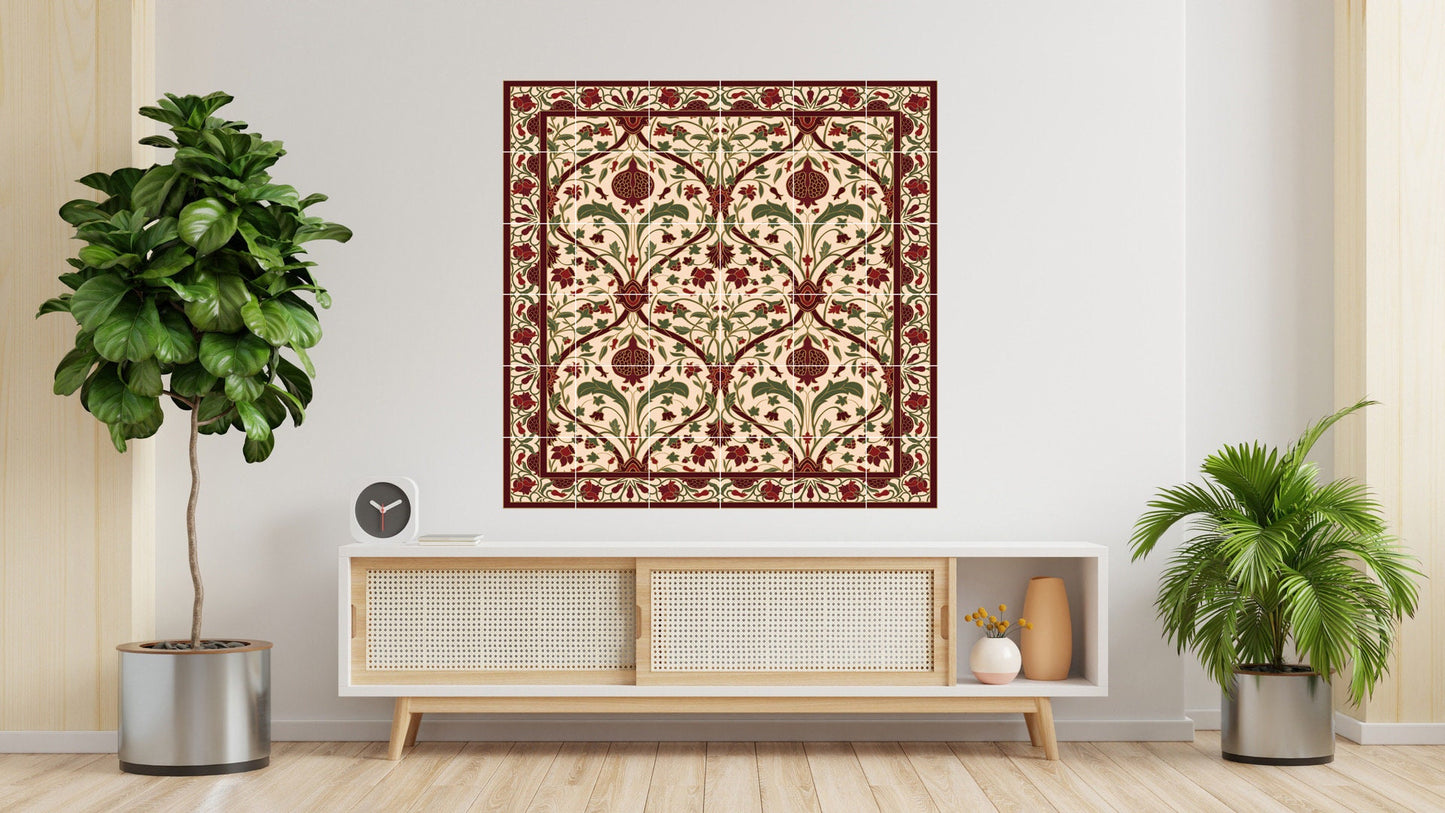 Flower Art Nouveau Ceramic Tile Mural/Mosaic - Floral Art Nouveau -Pattern Art Print - Flower Mural - Botanical Print - Art Nouveau Wall Art