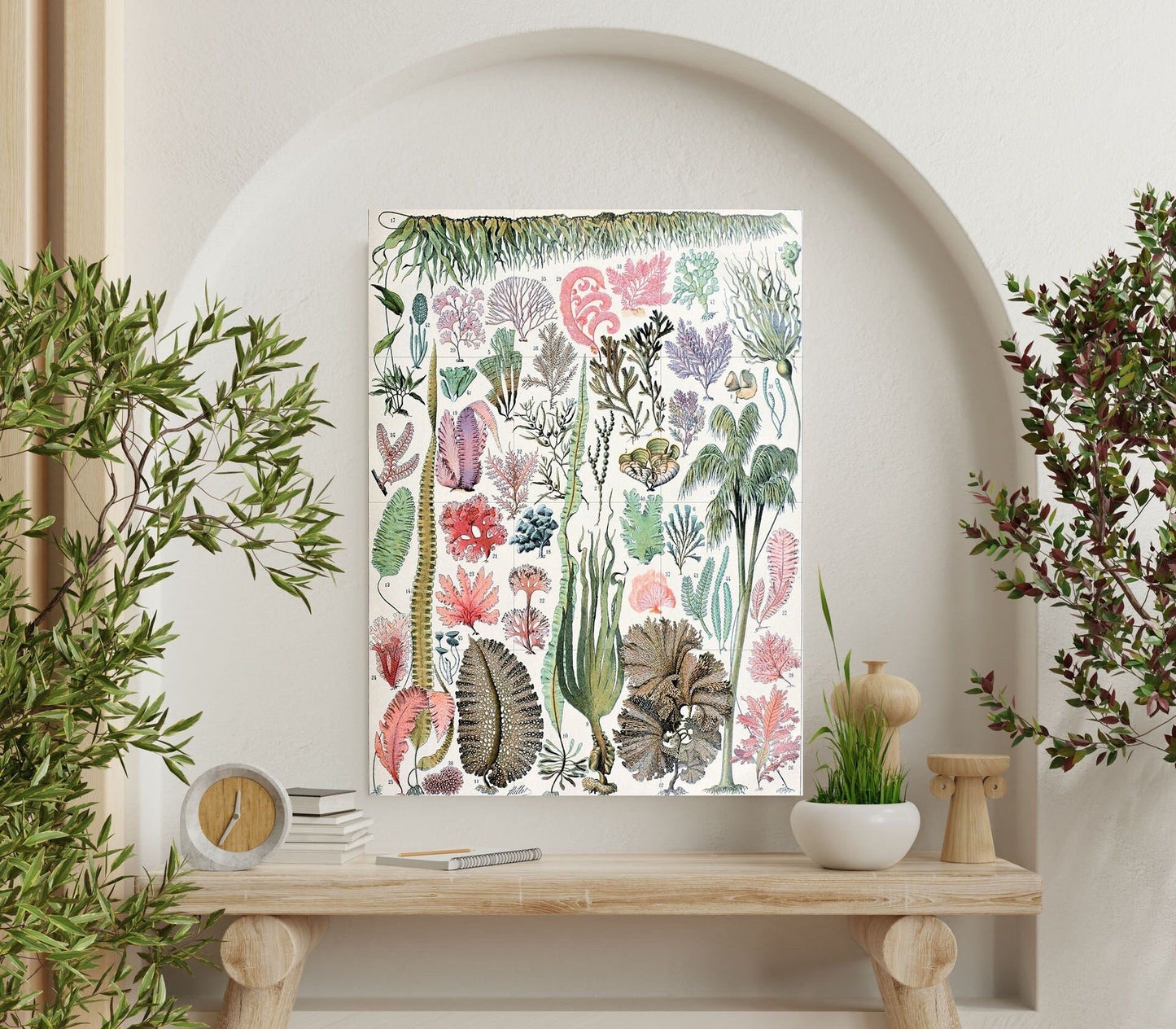 Tile Mural/Mosaic Ceramic Panel of Algea - Adolphe Millot - Botanical Print - Botanica Wall Art - Plant Mural Mosaic