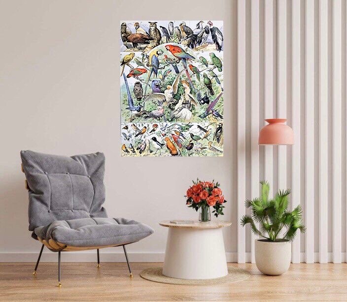 Tile Mural/Mosaic Ceramic Panel of Birds - Adolphe Millot - Vintage Print - Bird Wall Art - Adolphe Millot Vintage Illustration - Bird Mural