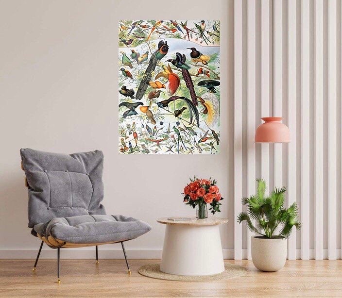 Tile Mural/Mosaic Ceramic Panel of Birds - Adolphe Millot - Vintage Print - Bird Wall Art - Adolphe Millot Vintage Illustration - Bird Mural