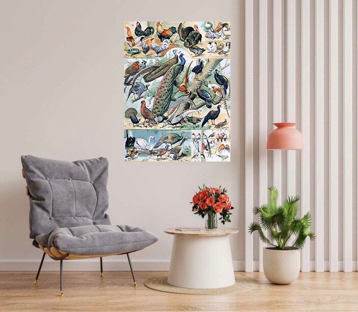 Tile Mural/Mosaic Ceramic Panel of Birds - Adolphe Millot - Vintage Print - Bird Wall Art - Adolphe Millot Vintage Illustration - Bird Mural
