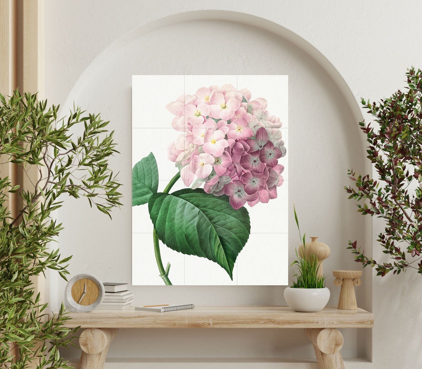 Tile Mural/Mosaic Ceramic Panel Hydrangea Flower - Pierre-Joseph Redoute - Flower Wall Art - Vintage Botanical Print - Floral Wall Art