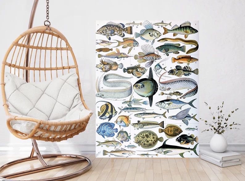 Tile Mural/Mosaic Ceramic Panel of Pisces - Adolphe Millot - Vintage Pisces Print - Animal Wall Art - Adolphe Millot Vintage Illustration