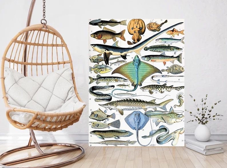 Tile Mural/Mosaic Ceramic Panel of Pisces - Adolphe Millot - Vintage Pisces Print - Animal Wall Art - Adolphe Millot Vintage Illustration