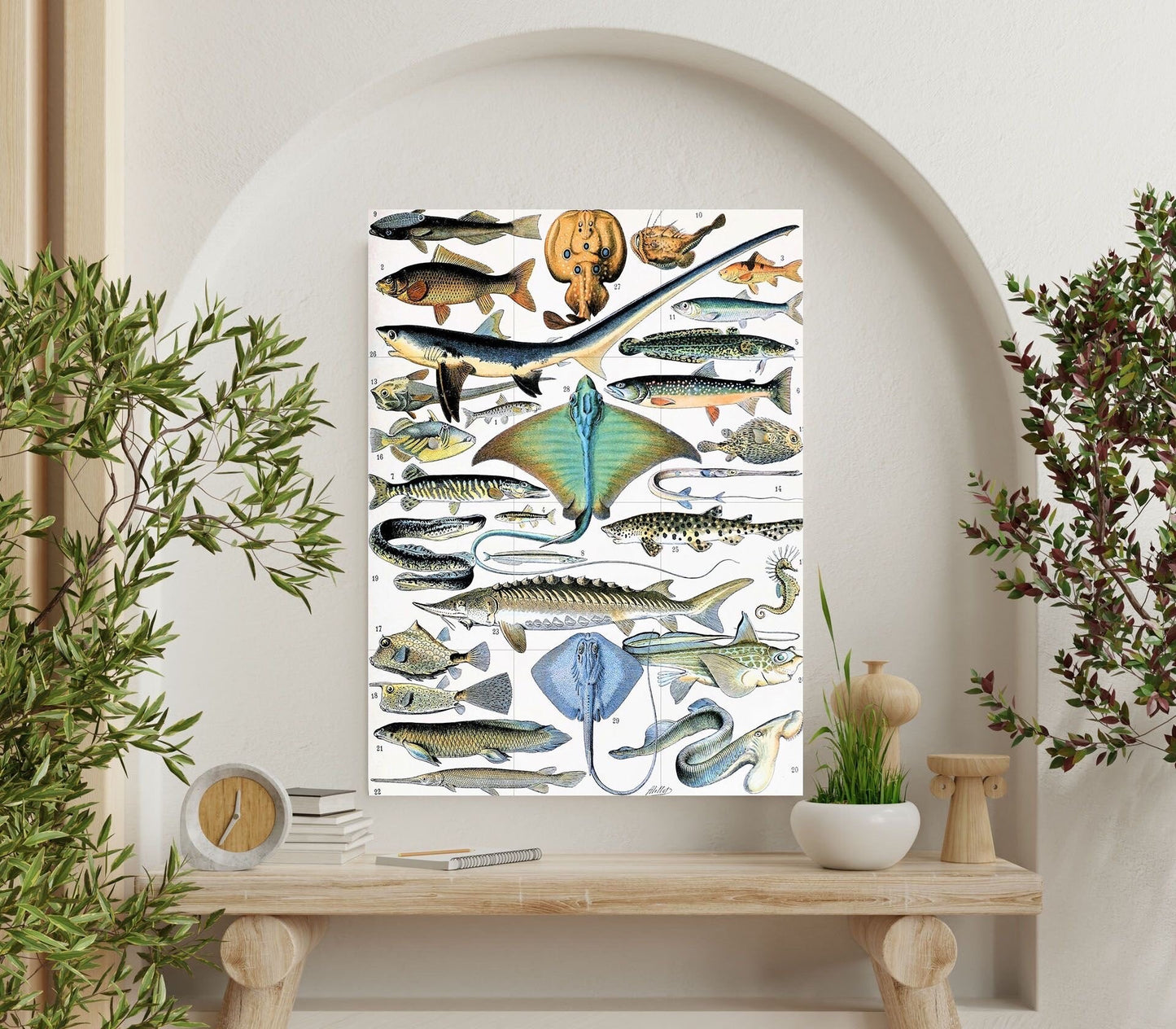 Tile Mural/Mosaic Ceramic Panel of Pisces - Adolphe Millot - Vintage Pisces Print - Animal Wall Art - Adolphe Millot Vintage Illustration