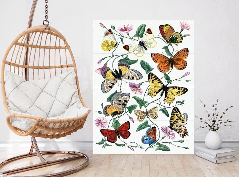 Tile Mural/Mosaic Vintage Butterfly Print - Butterflies wall print - Butterflies vintage illustration -Tile Mural - Home decor- Tile Mosaic