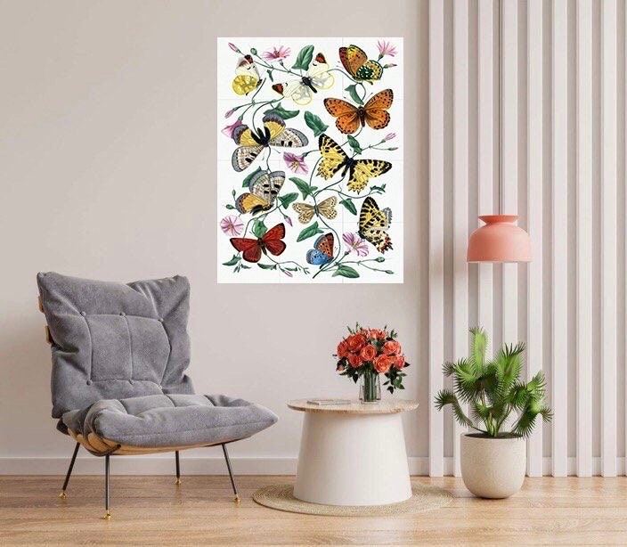 Tile Mural/Mosaic Vintage Butterfly Print - Butterflies wall print - Butterflies vintage illustration -Tile Mural - Home decor- Tile Mosaic