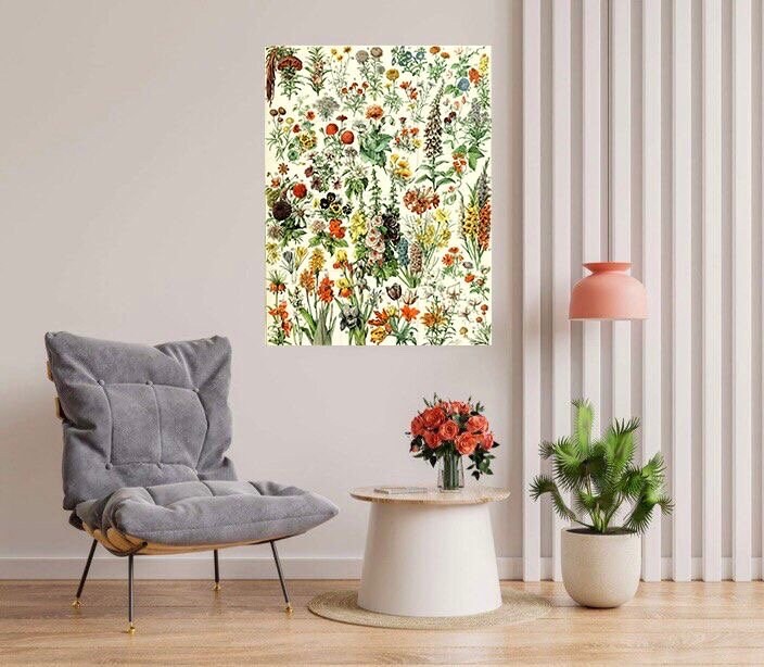 Tile Mural/Mosaic Ceramic Panel of Flowers - Adolphe Millot - Vintage Botanical Print - Adolphe Millot Print Vintage Illustration