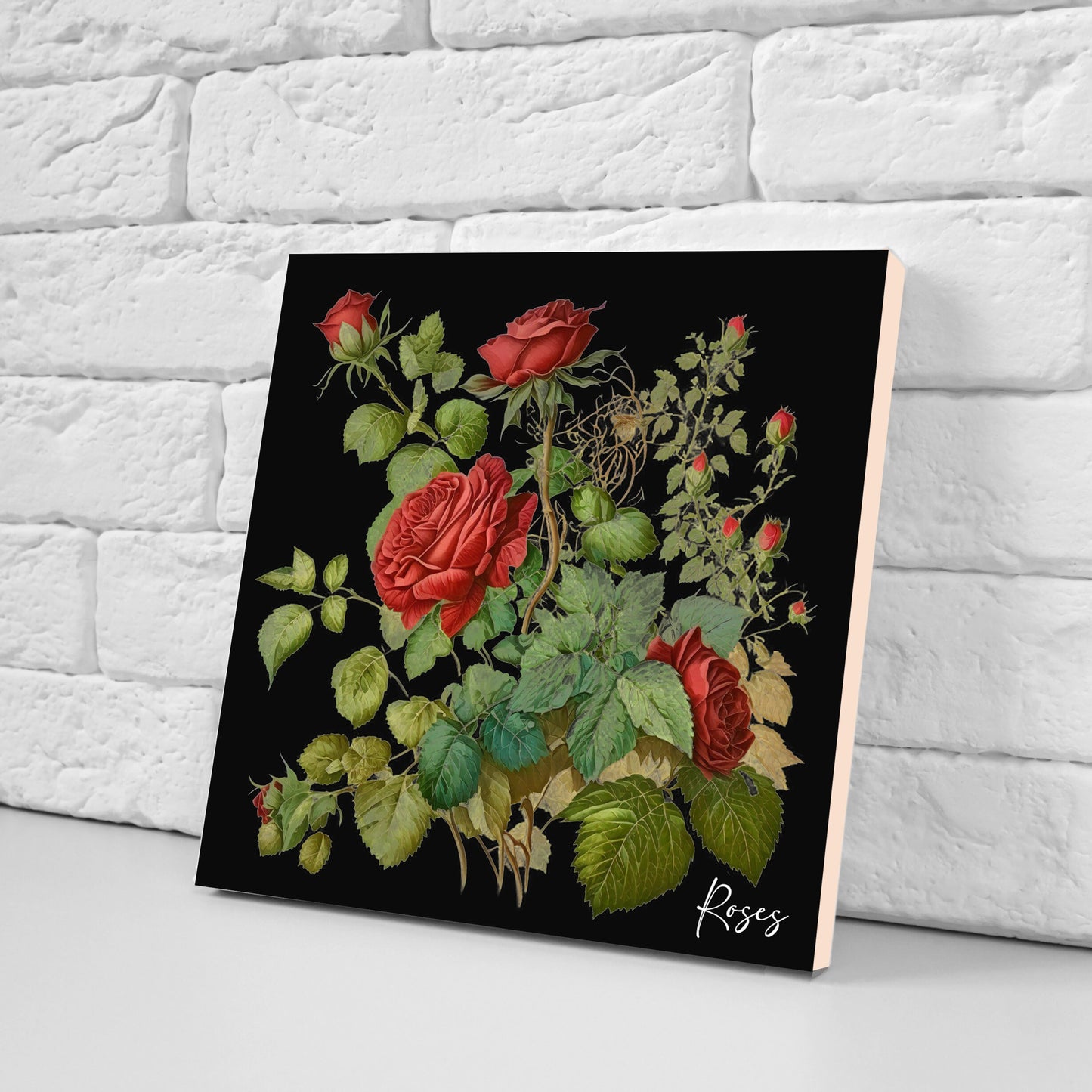Vintage Botanical Print Ceramic Tiles - Set of 3 Ceramic Decor Tiles - Kitchen Backsplash Tiles, Bathroom Tiles, Botanical wall art