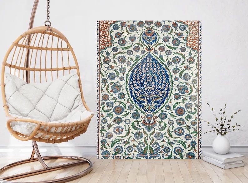 Tile Mural/Mosaic Ceramic Panel of a Arabic Floral Pattern - Botanical Print - Arabic Home Decor - Flower Tile Mural - Tile Mosaic