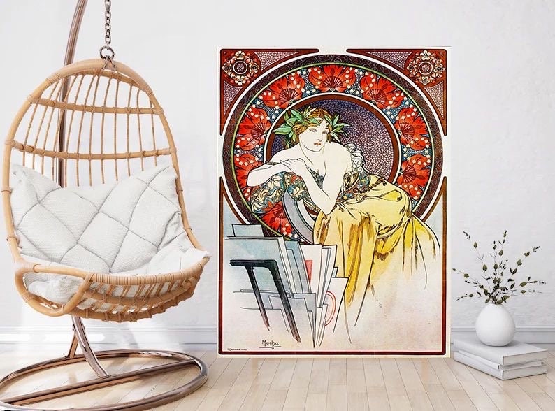 Tile Mural/Mosaic Ceramic Panel of a Woman with Poppies - Alphonse Mucha Print - Vintage Art Nouveau Wall Art - Tile Mosaic - Tile Mural