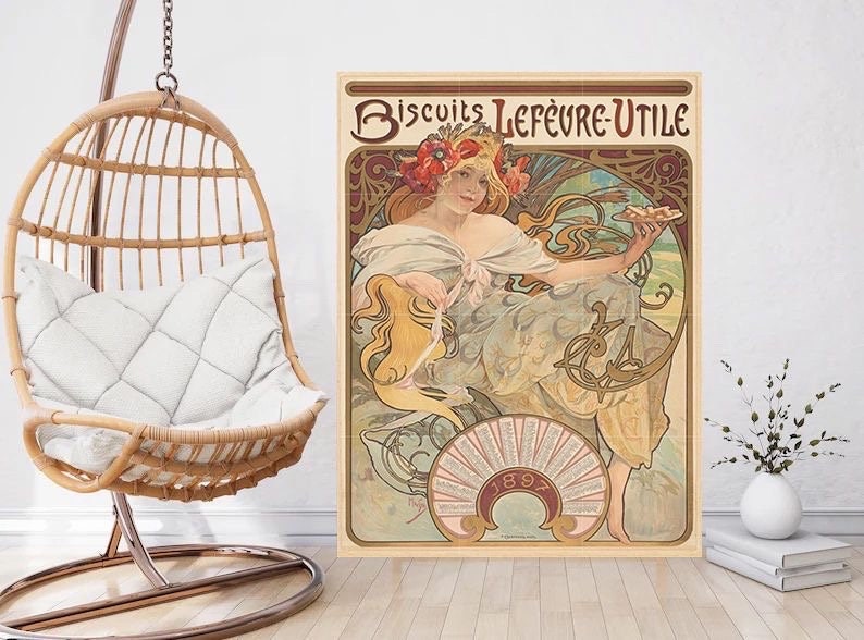 Tile Mural/Mosaic Ceramic Panel of Biscuits Lefevre Utile - Alphonse Mucha Prints - Vintage Art Nouveau Wall Art - Tile Mosaic - Tile Mural
