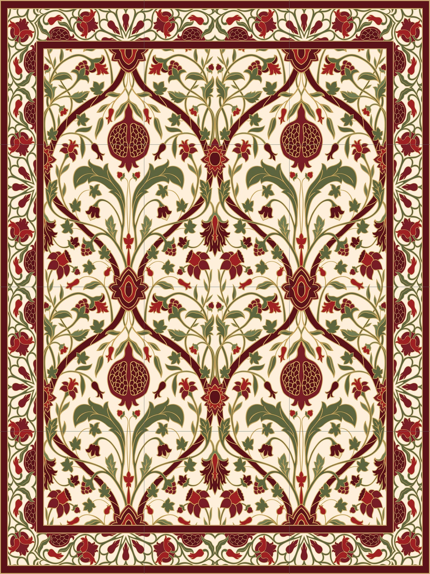 Flower Art Nouveau Ceramic Tile Mural/Mosaic - Floral Art Nouveau -Pattern Art Print - Flower Mural - Botanical Print - Art Nouveau Wall Art
