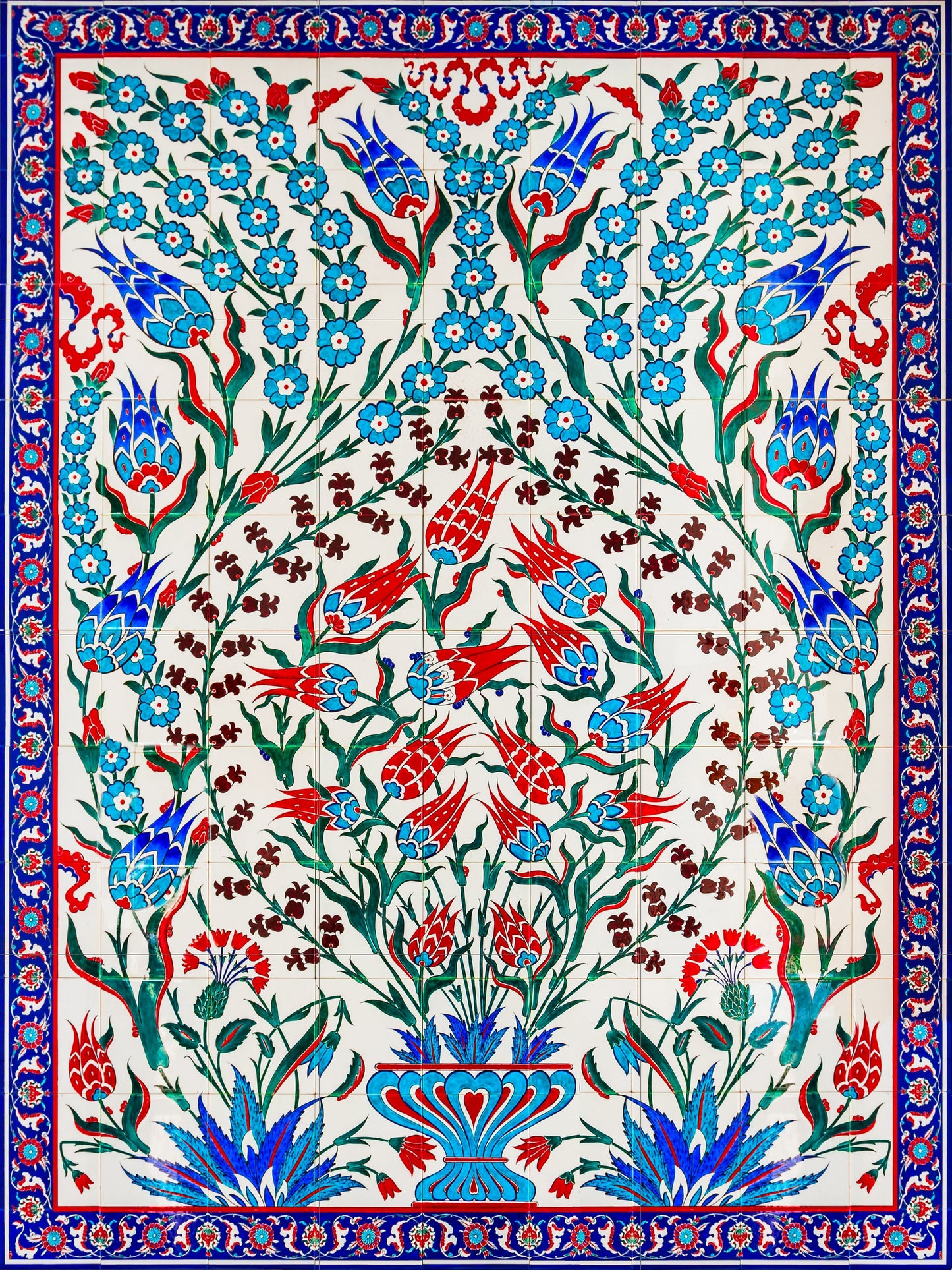 Tile Mural/Mosaic Ceramic Panel of a Arabic Floral Pattern - Botanical Print - Arabic Home Decor - Flower Tile Mural - Tile Mosaic