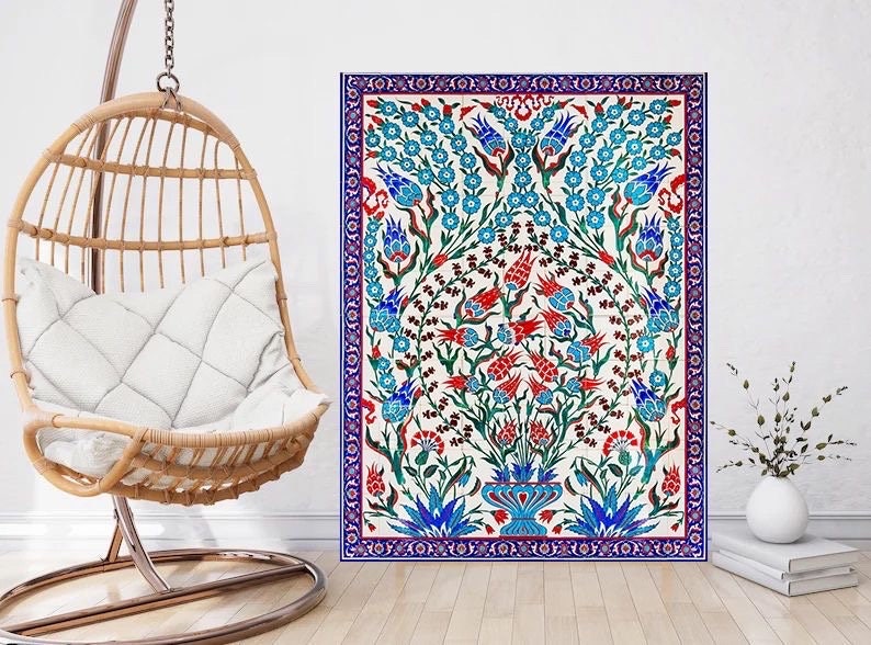 Tile Mural/Mosaic Ceramic Panel of a Arabic Floral Pattern - Botanical Print - Arabic Home Decor - Flower Tile Mural - Tile Mosaic