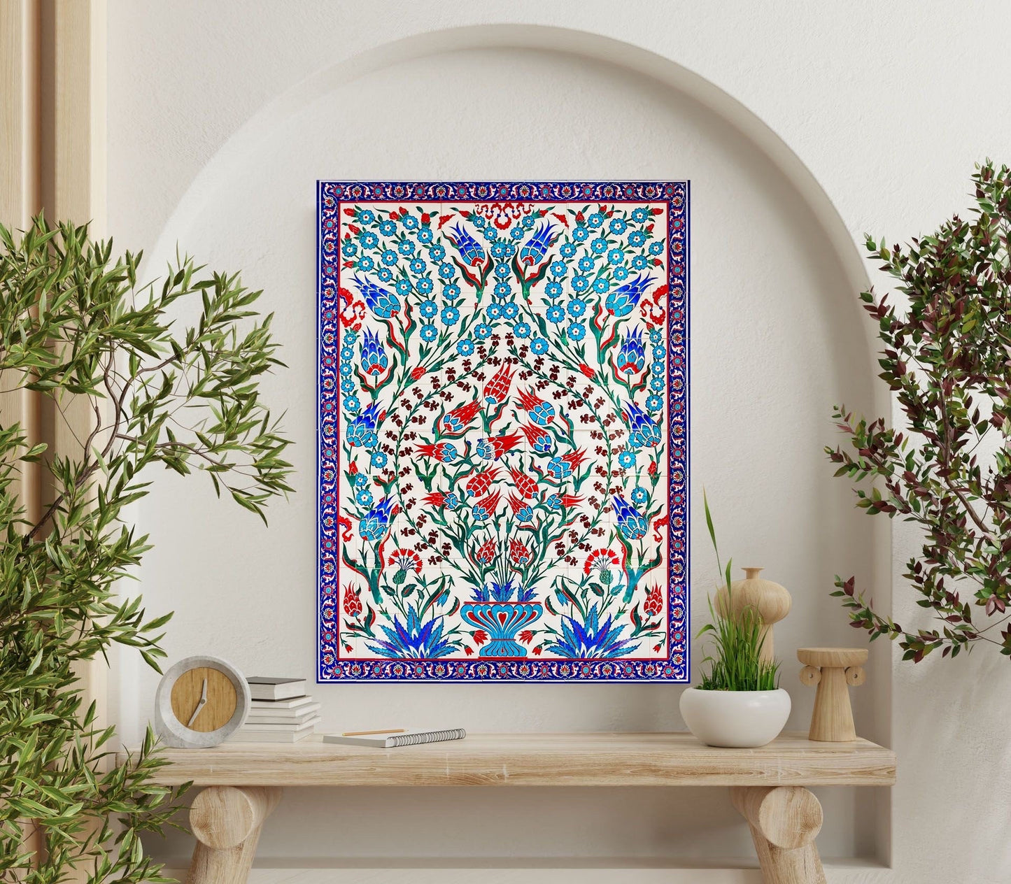 Tile Mural/Mosaic Ceramic Panel of a Arabic Floral Pattern - Botanical Print - Arabic Home Decor - Flower Tile Mural - Tile Mosaic