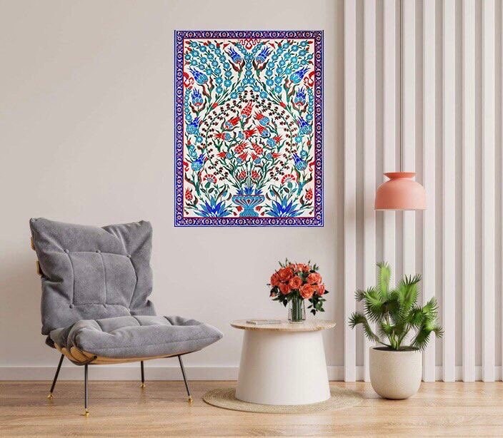 Tile Mural/Mosaic Ceramic Panel of a Arabic Floral Pattern - Botanical Print - Arabic Home Decor - Flower Tile Mural - Tile Mosaic