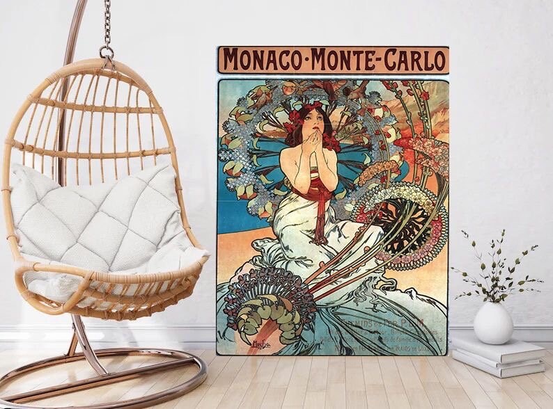 Tile Mural/Mosaic Ceramic Panel of Monaco - Monte - Carlo - Alphonse Mucha Prints - Vintage Art Nouveau Wall Art - Tile Mosaic - Tile Mural