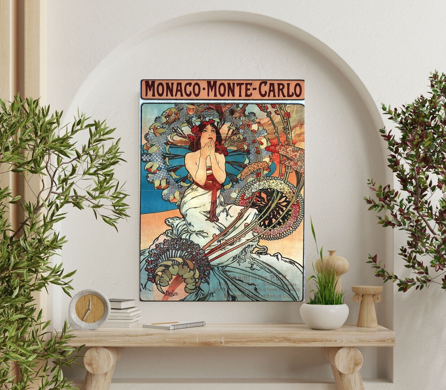 Tile Mural/Mosaic Ceramic Panel of Monaco - Monte - Carlo - Alphonse Mucha Prints - Vintage Art Nouveau Wall Art - Tile Mosaic - Tile Mural