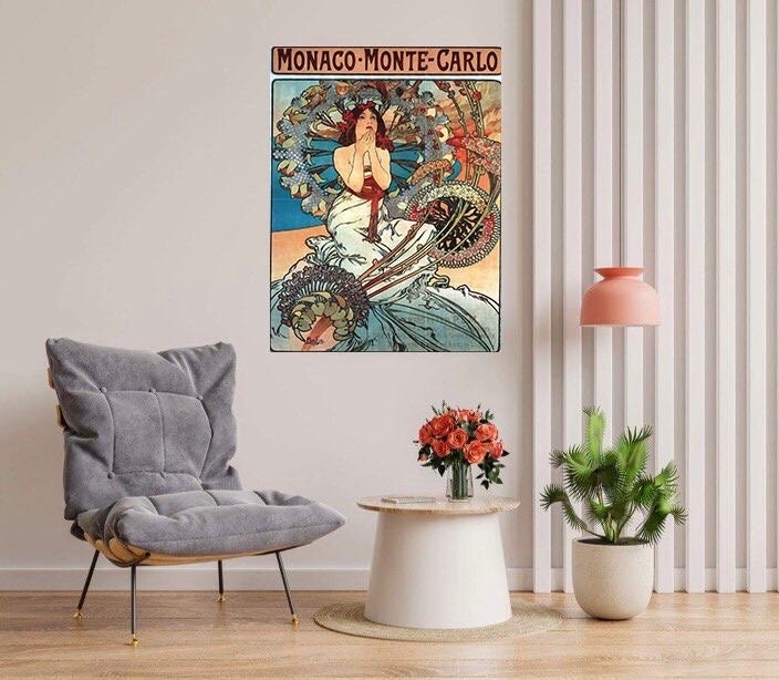 Tile Mural/Mosaic Ceramic Panel of Monaco - Monte - Carlo - Alphonse Mucha Prints - Vintage Art Nouveau Wall Art - Tile Mosaic - Tile Mural