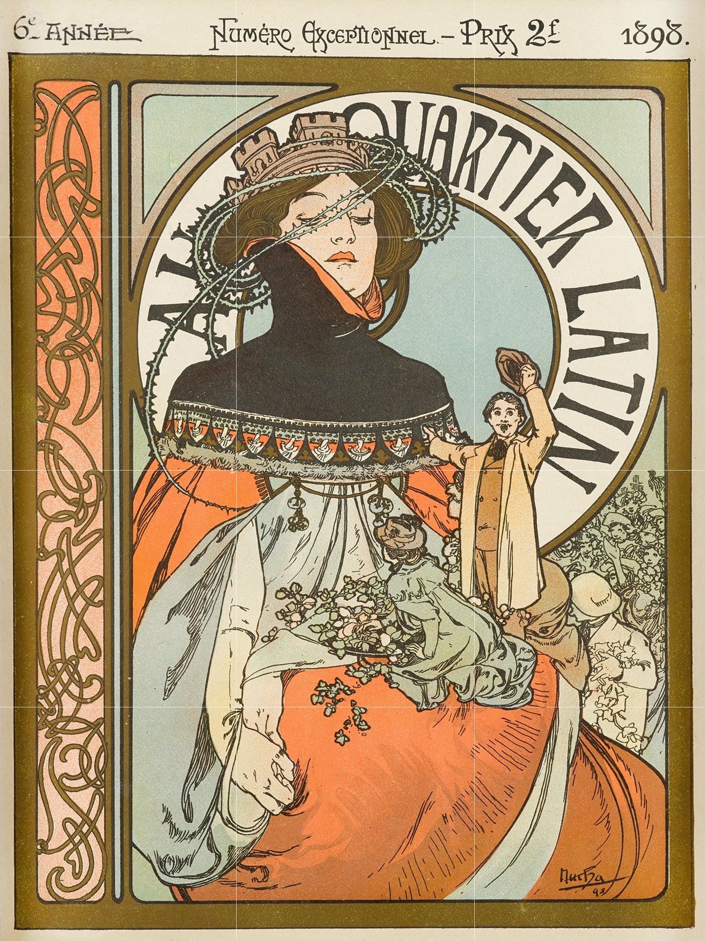 Tile Mural/Mosaic Ceramic Panel of Au Quartier Latin - Alphonse Mucha Prints - Vintage Art Nouveau Wall Art - Tile Mosaic - Tile Mural