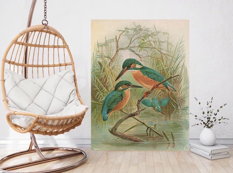Tile Mural/Mosaic Ceramic Panel of Kingfisher Birds- Johann Friedrich Neumann - Bird Print - Bird Mural- Vintage Birds Print - Bird Wall Art