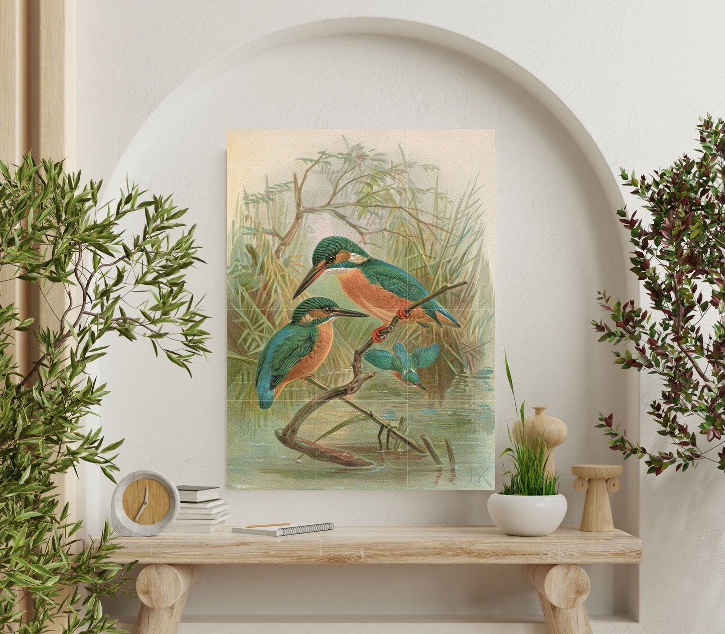 Tile Mural/Mosaic Ceramic Panel of Kingfisher Birds- Johann Friedrich Neumann - Bird Print - Bird Mural- Vintage Birds Print - Bird Wall Art
